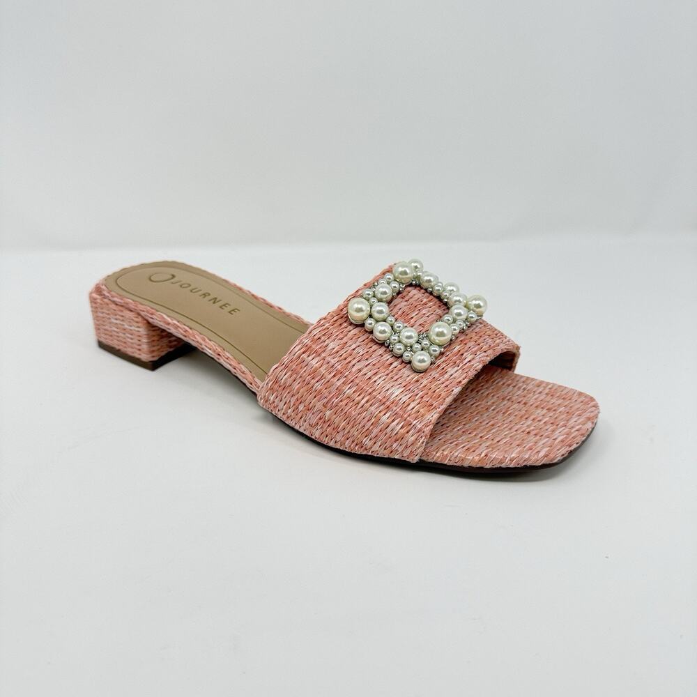 Journee Collection Justina Pink Raffia Slide Sandals Women’s 9.5